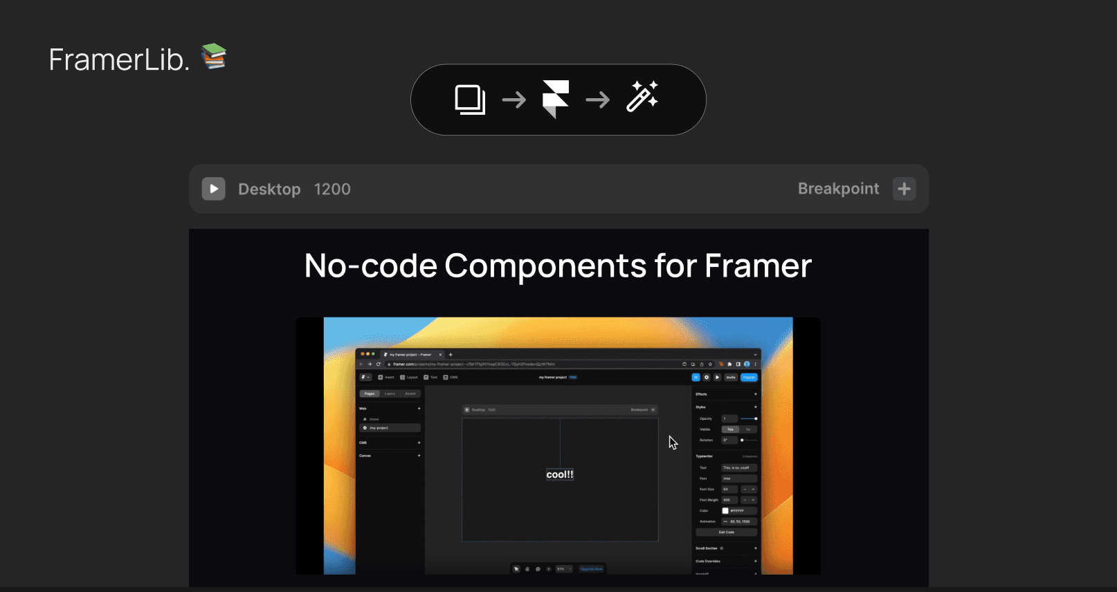 Visual for FramerLib project : Code Components for Framer
